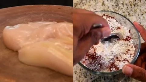 Season the Chickenc & Prepare the Coating Mixture