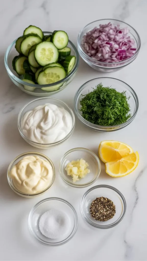 Ingredients for Fresh Kitchen Cucumber Salad Recipe
