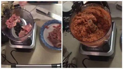 Add the seasonings and first portion of oil