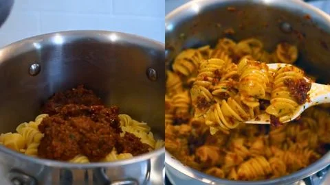 Combine Pasta and Pesto