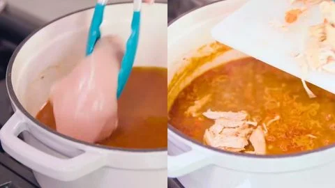 Add Broth and Chicken Then Shred the Chicken
