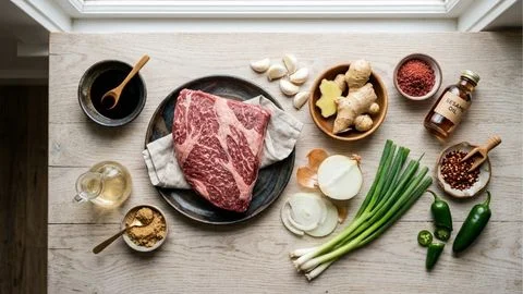 Partially freeze and slice the beef