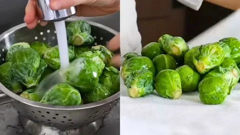 Wash and Dry the Brussels Sprouts